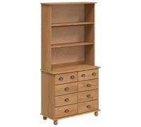 vidaXL Hutch 'Askim'Brun Miel en Bois Massif de Pin avec Grand Rangement 8 Tiroirs et 2 Étageres pour Salle à Manger Cuisine Solution Polyvalente Style Apothicaire Wooden Living
