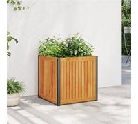 Jardinière 45x45x44 cm bois massif d'acacia et acier, jardinière d'extérieur, bac à fleurs, bac à pommes de terre, 367610