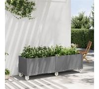 vidaXL Jardinière à Roulettes, Lit Surélevé de Jardin avec Roues, Pot de Fleurs, Bac à Plantes, Boîte de Plantation Patio Terrasse, Gris Clair PP Gris clair G