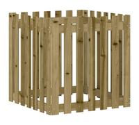 vidaXL Jardinière avec Design de Clôture, Bac à Fleurs, Pot de Plantes, Boîte à Fleurs Jardin Patio Terrasse, Marron 70x70x70 cm Bois de Pin Imprégné