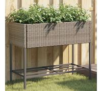 vidaXL Jardinière avec étagère Gris résine tressée, jardinière d'extérieur, bac à Fleurs, bac à tomates, jardinière de terrasse, bac à Pommes de Terre