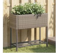 vidaXL Jardinière avec étagère gris résine tressée, jardinière d'extérieur, bac à fleurs, bac à tomates, jardinière de 366389