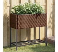 vidaXL Jardinière avec étagère marron résine tressée, jardinière d'extérieur, bac à fleurs, bac à tomates, jardinière de 366388
