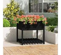 Jardinière avec étagère Noir 82,5x82,5x81 cm Bois massif de pin 823798