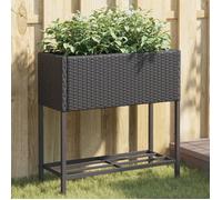 vidaXL Jardinière avec étagère noir résine tressée, jardinière d'extérieur, bac à fleurs, bac à tomates, jardinière de 366387