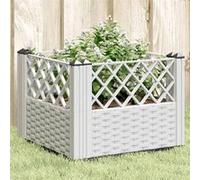 Jardinière avec piquets blanc 43,5x43,5x43,5 cm PP, bac à fleurs, support de jardinière, support de fleurs, bac à 368010