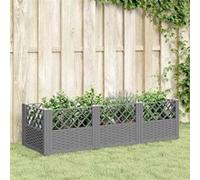 Jardinière avec piquets gris clair 123,5x43,5x43,5 cm PP, bac à fleurs, support de jardinière, support de fleurs, bac 368018