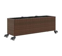 vidaXL Jardinière avec roulettes et 3 pots en rotin Marron 107x32x38 cm
