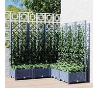 vidaXL Jardinière avec Treillis, Bac à Fleurs, Pot à Plantes, Boîte à Fleurs Jardin Terrasse Patio Extérieur, Bleu Gris 318256 Gris G