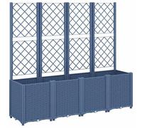 vidaXL Jardinière avec Treillis, Bac à Fleurs, Pot à Plantes, Boîte à Fleurs Jardin Terrasse Patio Extérieur, Bleu Gris 160x40x140 cm PP
