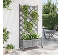 Vidaxl Jardinière Avec Treillis Et Roues Gris Bois Massif De Sapin