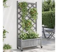 Vidaxl Jardinière Avec Treillis Et Roues Gris Bois Massif De Sapin