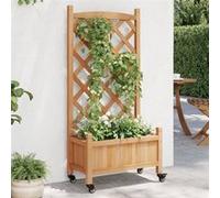 vidaXL Jardinière avec treillis et roues marron bois massif de sapin 3207647 Marron G