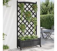 Vidaxl Jardinière Avec Treillis Et Roues Noir Bois Massif De Sapin