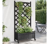 Vidaxl Jardinière Avec Treillis Et Roues Noir Bois Massif De Sapin
