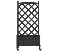 vidaXL Jardinière avec treillis et roues noir bois massif de sapin 3207649
