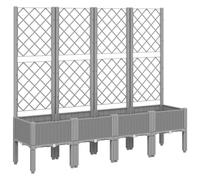 vidaXL Jardinière avec Treillis, Lit Surélevé, Bac à Fleurs, Pot de Plantes, Boîte à Fleurs Jardin Patio Terrasse Extérieur, Gris Clair PP