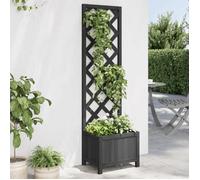 vidaXL Jardinière avec Treillis, Lit Surélevé, Bac à Fleurs, Pot de Plantes, Boîte à Fleurs Jardin Patio Terrasse, Noir Bois Massif de Sapin