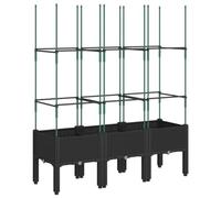 vidaXL Jardinière avec Treillis, Lit Surélevé, Bac à Fleurs, Pot de Plantes, Boîte à Fleurs Jardin Patio Terrasse Extérieur, Noir PP