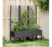 vidaXL Jardinière avec treillis – Lit surélevé, bac à fleurs, Noir PP