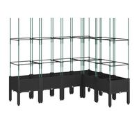 vidaXL Jardinière avec Treillis, Lit Surélevé, Bac à Fleurs, Pot de Plantes, Boîte à Fleurs Jardin Patio Terrasse Extérieur, Noir PP