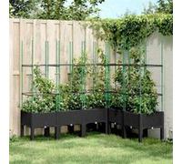 vidaXL Jardinière avec Treillis, Lit Surélevé, Bac à Fleurs, Pot de Plantes, Boîte à Fleurs Jardin Patio Terrasse Extérieur, Noir PP