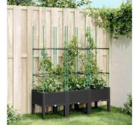 vidaXL Jardinière avec treillis – Lit surélevé, bac à fleurs pour jardin/patio/terrasse – Noir PP