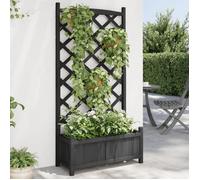vidaXL Jardinière avec treillis 365490 – Lit surélevé, bac à fleurs en bois noir