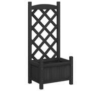 vidaXL Jardinière avec Treillis, Lit Surélevé, Bac à Fleurs, Pot de Plantes, Boîte à Fleurs Jardin Patio Terrasse, Noir Bois Massif de Sapin