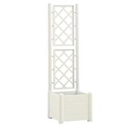 vidaXL Jardinière avec Treillis Lit Surélevé Bac à Fleurs Pot de Plantes Lit de Plantation Jardin Balcon Patio Extérieur 43x43x142 cm PP Blanc
