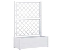 vidaXL Jardinière avec Treillis Lit Surélevé de Jardin Boîte à Fleurs Bac à Plantes Boîte de Plantation Extérieur Patio 100x43x142 cm PP Blanc