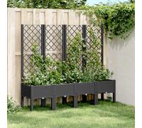 vidaXL Jardinière avec Treillis, Lit Surélevé, Bac à Fleurs, Pot de Plantes, Boîte à Fleurs Jardin Patio Terrasse Extérieur, Noir PP