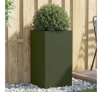 vidaXL Jardinière, Bac à Fleurs, Pot de Plantes, Boîte à Fleurs, Jardinière Surélevée de Jardin Patio Terrasse, Vert Olive 42x38x75 cm Acier