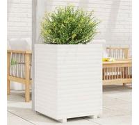 Jardinière blanc 50x50x72 cm bois de pin massif, jardinière d'extérieur, bac à fleurs, bac à tomates, jardinière de terrasse