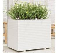 Jardinière blanc 90x60x72,5 cm bois de pin massif, jardinière d'extérieur, bac à fleurs, bac à tomates, jardinière de terrasse