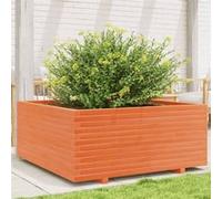 Jardinière cire marron 110x110x49,5 cm bois de pin massif, jardinière d'extérieur, bac à fleurs, bac à tomates, jardinière de terrasse