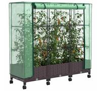 vidaXL Jardinière de Jardin avec Couverture de Serre et Roues 3 pc PP