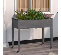vidaXL Jardinière sur Roues avec Doublure, Lit Surélevé, Bac à Fleurs, Pot de Plantes, Boîte à Fleurs Jardin Patio Terrasse, Gris 118x59x80 cm Bois Sapin