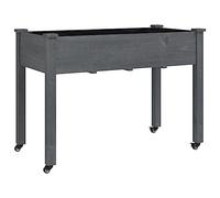 vidaXL Jardinière sur Roues avec Doublure, Lit Surélevé, Bac à Fleurs, Pot de Plantes, Boîte à Fleurs Jardin Patio Terrasse, Gris 118x59x80 cm Bois Sapin