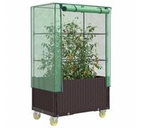 vidaXL Jardinière surélevée avec housse et roues aspect rotin, jardinière surélevée de jardin, bac à fleurs surélevé, jardinière surélevée avec aspect rotin