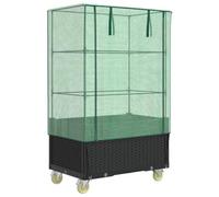 vidaXL Jardinière surélevée bac à fleurs aspect rotin avec housse et roues