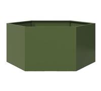Jardinière vert olive hexagone 104x90x45 cm acier, jardinière de fleurs, jardinière de patio, jardinière de jardin, 851132