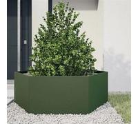 vidaXL Jardinière vert olive hexagone 138x120x45 cm acier, jardinière de fleurs, jardinière de patio, jardinière de jardin, 851139 Vert G