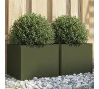 vidaXL Jardinières 2 pcs, Bacs à Fleurs, Pots de Plantes, Boîtes à Fleurs, Jardinières Surélevées de Jardin Terrasse, Vert Olive 32x30x29 cm Acier