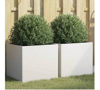 vidaXL Jardinières 2 pcs, Bacs à Fleurs, Pots de Plantes, Boîtes à Fleurs, Jardinières Surélevées de Jardin Terrasse, Blanc 42x40x39 cm Acier