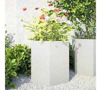 vidaXL Jardinières 2 pcs Blanc hexagone 46x40x45 cm Acier, jardinière de Fleurs, jardinière de Patio, jardinière de Jardin, jardinière d'extérieur