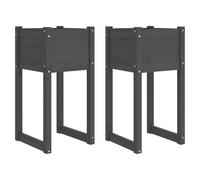 Vidaxl Jardinières 2 Pcs Gris 40x40x81 Cm Bois Massif De Pin