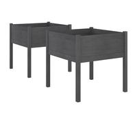 Vidaxl Jardinières 2 Pcs Gris 70x70x70 Cm Bois De Pin Massif Gris