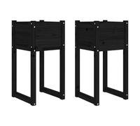 Vidaxl Jardinières 2 Pcs Noir 40x40x81 Cm Bois Massif De Pin