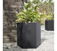 Jardinières 2 pcs noir hexagone 46x40x45 cm acier, jardinière de fleurs, jardinière de patio, jardinière de jardin, 851109